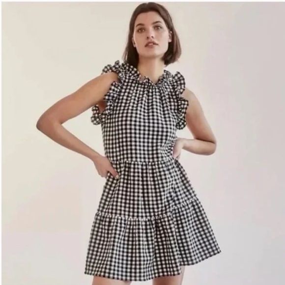 Maeve @ Anthropologie green white orange gingham maxi long wedding guest dress medium UK 12 vgc